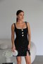 Brooch Detailed Stone Embellished Mini Length Premium Black Tweed Dress - 4