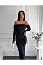 Black Slit Long Sleeve Finger Interlocking Sandy Madonna Dress – Stylish & Elegant Evening Dress Model - 4