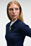 Castana Women's Polo Neck Buttoned Regular Fit Knitwear Navy Blue Sweater - 4