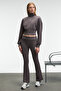 Thalia Women's Back Printed and Patch Detailed Zippered Stand Collar Anthracite Sweatshirt - 5