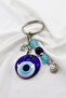 Handmade Glass Evil Eye Beaded Cluster Turquoise Beaded Keychain with Silver Rings, New Bag Ornament - 4