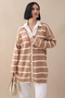 Casual Striped Camel Knitwear Cardigan - 3