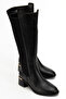 Women's Below-The-Knee Zippered Stretch Elastic Daily Boots Nora Black Skin - 7