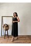 Black Color Muslin V-Neck Loose Model Dress - 5