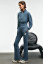 DAVIRA Women's Cotton Printed and Patch-Detailed Pocketed Regular Petroleum Blue Sweatpants - 3