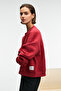 SERENYA Women's Cotton Label Detail Crew Neck Red Sweatshirt - 2