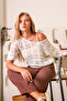 Knitwear Blouse Summer Pullover Lace Openwork Ethnic Pattern Bat Sleeve Boat Neck Pareo Women's Blouse
