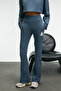 DAVIRA Women's Cotton Printed and Patch-Detailed Pocketed Regular Petroleum Blue Sweatpants - 5