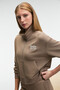 Torina Women's Embroidery Detailed Zippered Double Pocket Relax Mink Jacket