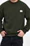 Men's High Neck Embroidered Oversized Sweatshirt Khaki - 5