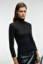 Neloura Women's Turtleneck Stretchy Fabric Black Blouse - 4