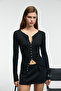 Sillarie Women's Long Sleeve Stretchy Fabric Button up Regular Black Blouse