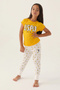 Licensed Text Printed Yellow Girl's Pajama Set - 8