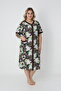 Women's Plus Size 100% Cotton Combed Fabric Buttoned Summer Dress / Ecru-Green 4180 - 4