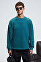 Hal Men's Round Neck Printed Regular Fit Green Sweatshirt with Decorative Stitching Detail on Front and Sleeves