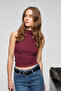 Miruva Women's Halter Neck Stretchy Fabric Zero Sleeve Burgundy Blouse - 3