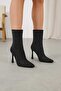 Suede Gray Stone Thin Heeled Women's Boots Black - 4