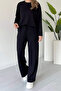 Women's Crew Neck Long Sleeve Modal Set Black 1109 - 3