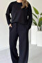 Women's Crew Neck Long Sleeve Modal Set Black 1109 - 2