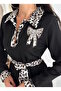 Women's Black Color Leopard Pattern Detailed Belted Hijab Suitable Long Length Dress - 2