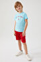 Boy's Crew Neck Pigment Printed Summer Regular Fit Blue Bermuda Suit Us1369-C-V2 - 3