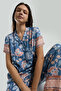 Women's Shirt Collar Pigment Printed Summer Regular Fit Blue Shirt Pajama Set Ar3201-S-V2