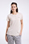 Women's Hakim Collar Pigment Printed Summer Regular Fit Cream Pajama Set Pc8961-S-V1