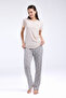 Women's Hakim Collar Pigment Printed Summer Regular Fit Cream Pajama Set Pc8961-S-V1 - 2