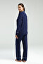Women's Shirt Collar Pigment Printed Summer Regular Fit Navy Blue Shirt Pajama Set Pc8950-S-V1 - 5