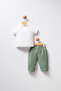 Baby Boy Polo Collar Pigment Printed Summer Regular Fit Khaki Baby Set Usb2335-C-V1 - 4