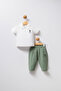 Baby Boy Polo Collar Pigment Printed Summer Regular Fit Khaki Baby Set Usb2335-C-V1