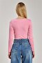 Women's Double Breasted Collar Long Sleeve Bodysuit - Pink - 5