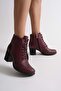 Women's Genuine Leather Laser Detailed Lace-Up Boots - Claret Red