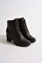 Women's Genuine Leather Laser Detailed Lace-Up Boots - Brown - 4