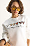 Women's Ecru Three Thread Shaded Colorful Heart Printed Sweatshirt Mbhs007 60601007 - 4