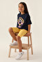 Girl's Crew Neck Pigment Printed Summer Regular Fit Navy Blue Bermuda Set Us1841-C-V1 - 2