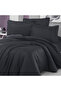 100% Cotton Satin Black Striped Double Duvet Cover Set - 3