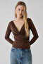Degaje Collar Long Sleeve Brown Blouse