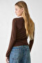 Degaje Collar Long Sleeve Brown Blouse - 3