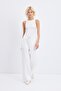 High Waist Ribbed Stitching Detailed Trousers Ecru
