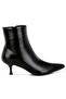 Women Faux Leather Kitten Heel Boots in Black