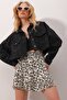 Women's Black Double Pocket Buttoned Front Laser Cut Crop Jean Jacket Vgn-X9818 - 2