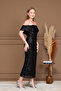 Sequin Fabric Boat Neck Pencil Dress - Black - 6