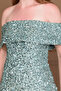 Sequin Boat Neck Pencil Long Dress - Mint Green - 2