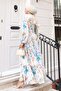 Women's Patterned Long Hijab Dress 2586 - Mint - 5