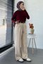 Front Pleated Detail Palazzo Women's Trousers - Cream - 5