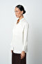 Women's V-Neck Ecru Color Gold Buttoned Shirt - 2