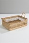 Natural Rattan Rectangular Basket, Handmade, Double Handles, Open Weave Multipurpose Organizer, 35 cm