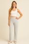 Premium Fabric High Waist Cotton Stretchy Front Slit Wide Leg Women's Pants - Light Gray - 2