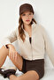 Zippered Crop Scuba Knitted Sweatshirt Lpx0003 Cream